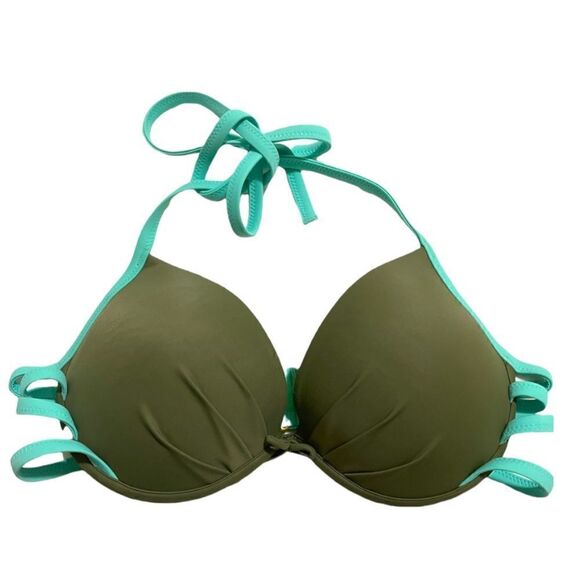 Victoria Secret Teal and Olive green bikini top 36C - Picture 1 of 3
